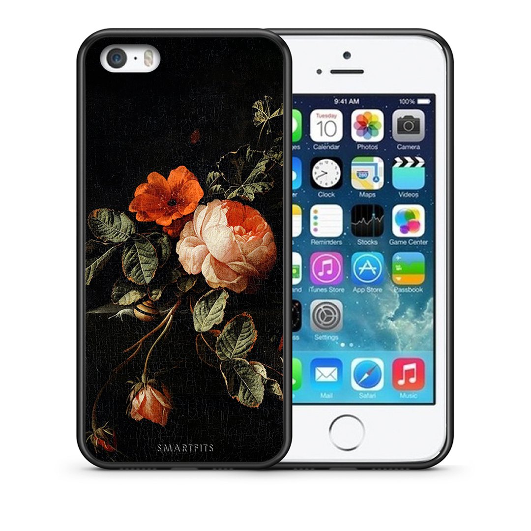 Θήκη iPhone 5/5s/SE Vintage Roses από τη Smartfits με σχέδιο στο πίσω μέρος και μαύρο περίβλημα | iPhone 5/5s/SE Vintage Roses case with colorful back and black bezels