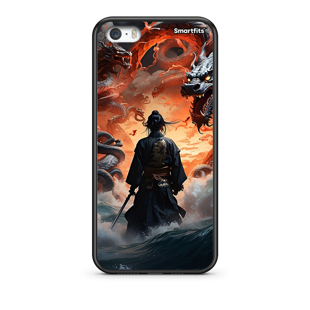 iPhone 5/5s/SE Dragons Fight θήκη από τη Smartfits με σχέδιο στο πίσω μέρος και μαύρο περίβλημα | Smartphone case with colorful back and black bezels by Smartfits