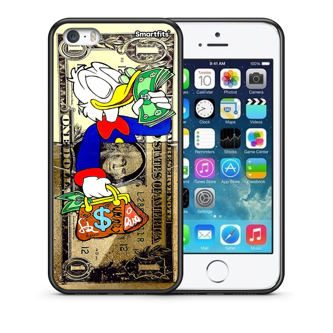 Θήκη iPhone 5 / 5s / SE Duck Money από τη Smartfits με σχέδιο στο πίσω μέρος και μαύρο περίβλημα | iPhone 5 / 5s / SE Duck Money case with colorful back and black bezels