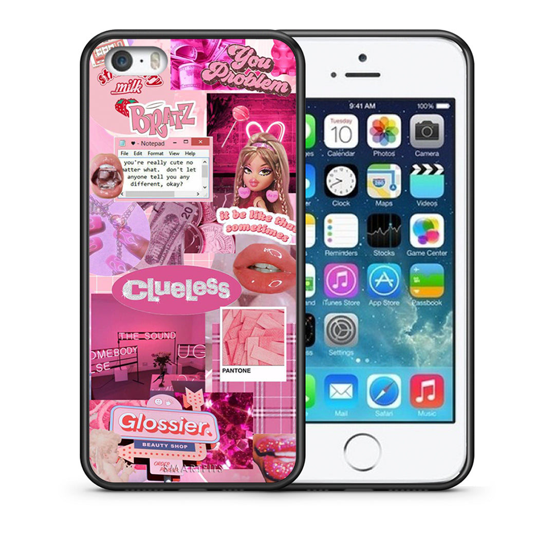 Θήκη Αγίου Βαλεντίνου iPhone 5 / 5s / SE Pink Love από τη Smartfits με σχέδιο στο πίσω μέρος και μαύρο περίβλημα | iPhone 5 / 5s / SE Pink Love case with colorful back and black bezels