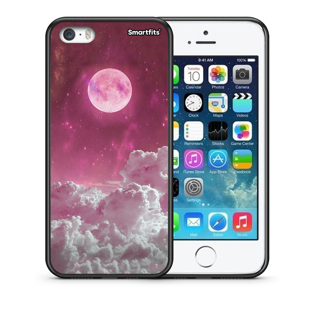 Θήκη iPhone 5 / 5s / SE Pink Moon από τη Smartfits με σχέδιο στο πίσω μέρος και μαύρο περίβλημα | iPhone 5 / 5s / SE Pink Moon case with colorful back and black bezels