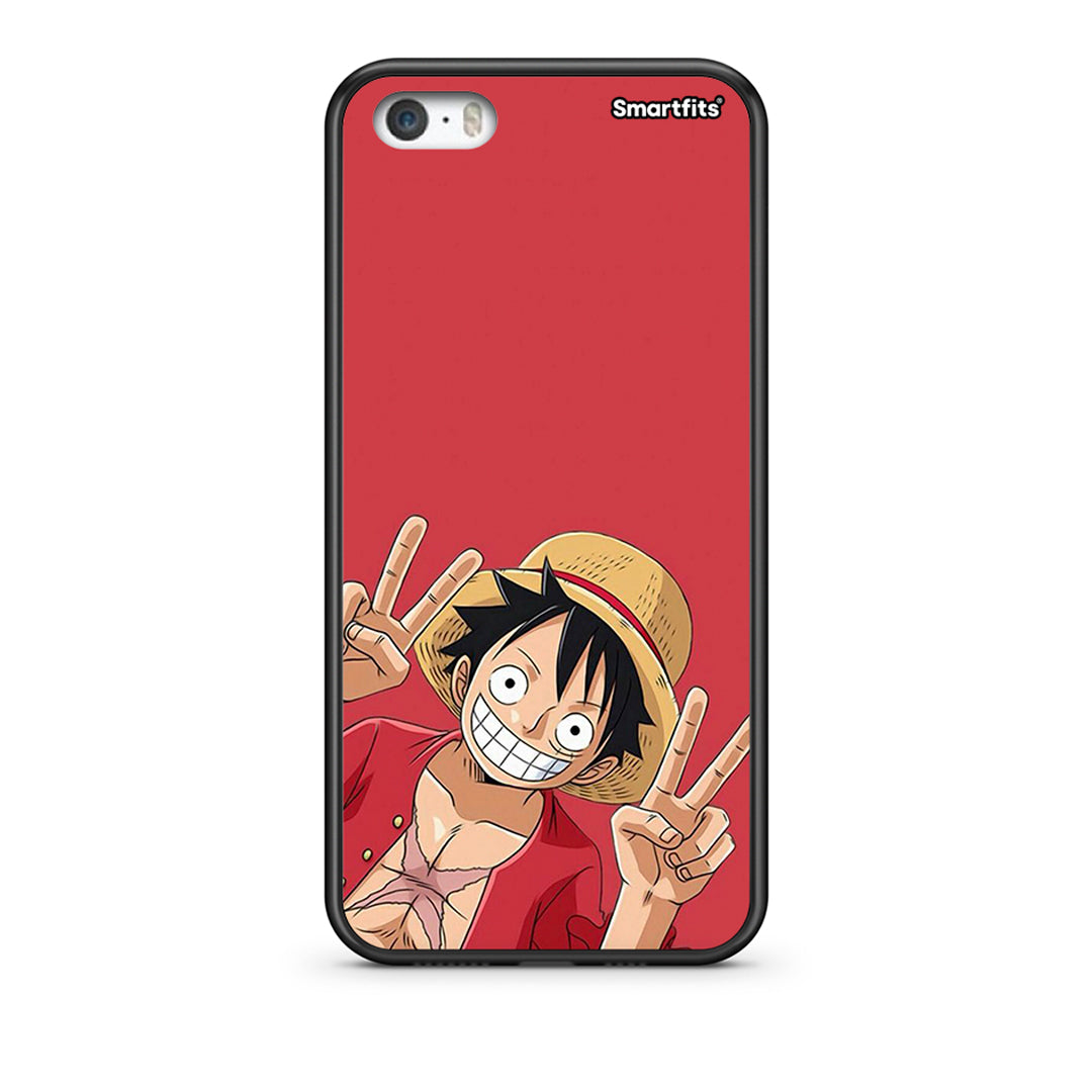 iPhone 5 / 5s / SE Pirate Luffy Θήκη από τη Smartfits με σχέδιο στο πίσω μέρος και μαύρο περίβλημα | Smartphone case with colorful back and black bezels by Smartfits