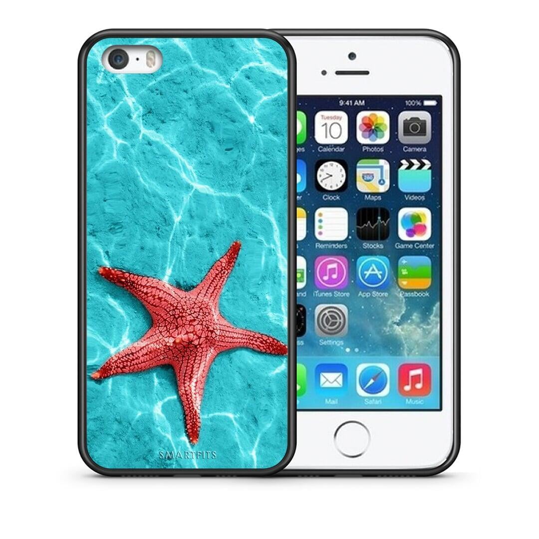 Θήκη iPhone 5 / 5s / SE Red Starfish από τη Smartfits με σχέδιο στο πίσω μέρος και μαύρο περίβλημα | iPhone 5 / 5s / SE Red Starfish case with colorful back and black bezels