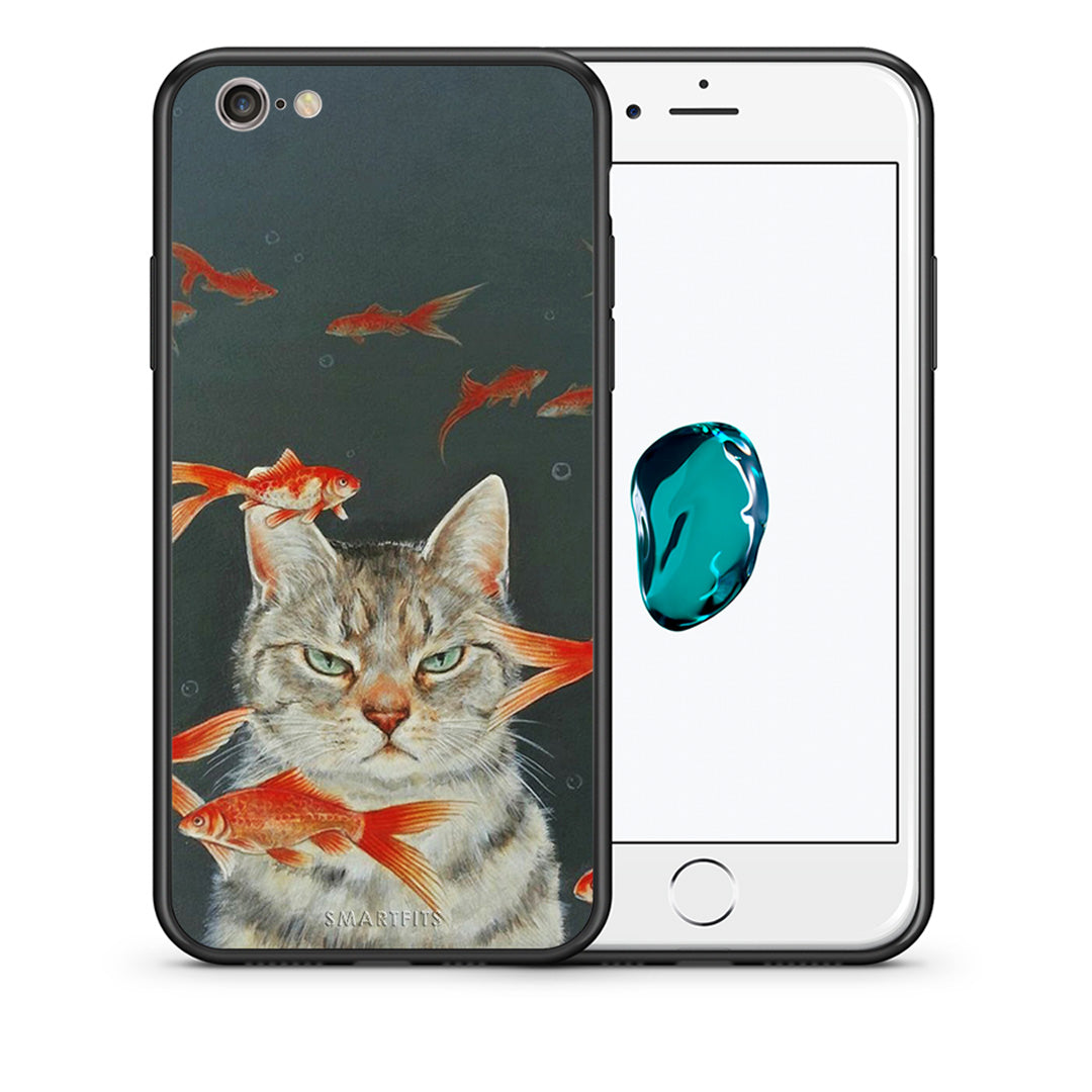 Θήκη iPhone 6/6s Cat Goldfish από τη Smartfits με σχέδιο στο πίσω μέρος και μαύρο περίβλημα | iPhone 6/6s Cat Goldfish case with colorful back and black bezels