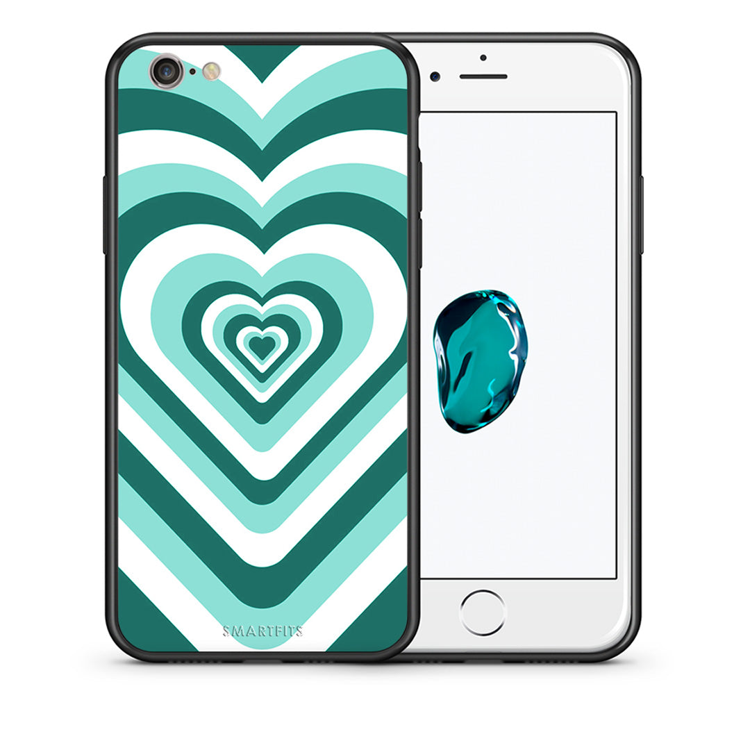 Θήκη iPhone 6 Plus/6s Plus Green Hearts από τη Smartfits με σχέδιο στο πίσω μέρος και μαύρο περίβλημα | iPhone 6 Plus/6s Plus Green Hearts case with colorful back and black bezels
