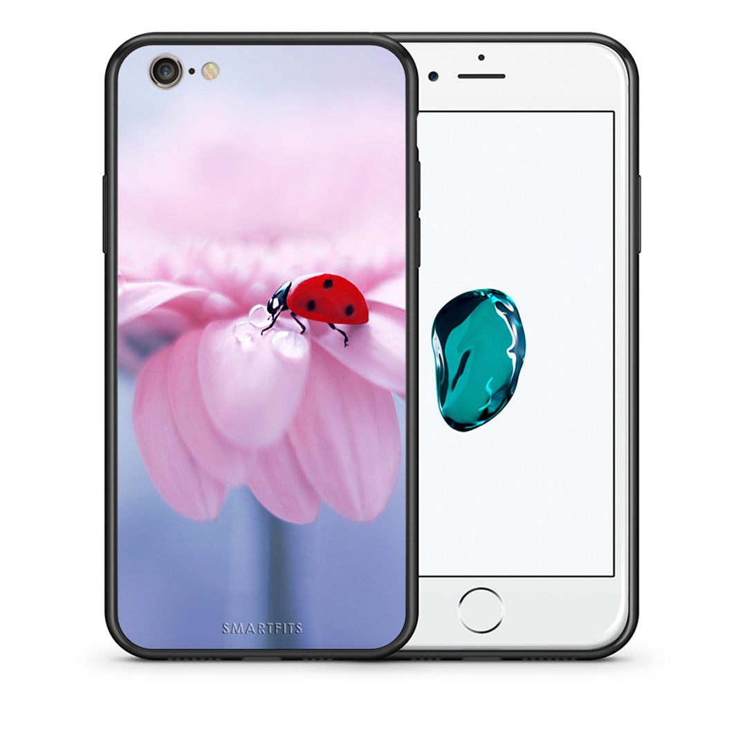Θήκη iPhone 7/8/SE 2020 Ladybug Flower από τη Smartfits με σχέδιο στο πίσω μέρος και μαύρο περίβλημα | iPhone 7/8/SE 2020 Ladybug Flower case with colorful back and black bezels
