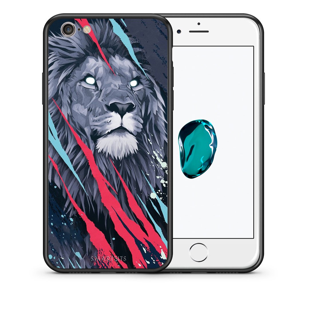 Θήκη iPhone 6/6s Lion Designer PopArt από τη Smartfits με σχέδιο στο πίσω μέρος και μαύρο περίβλημα | iPhone 6/6s Lion Designer PopArt case with colorful back and black bezels