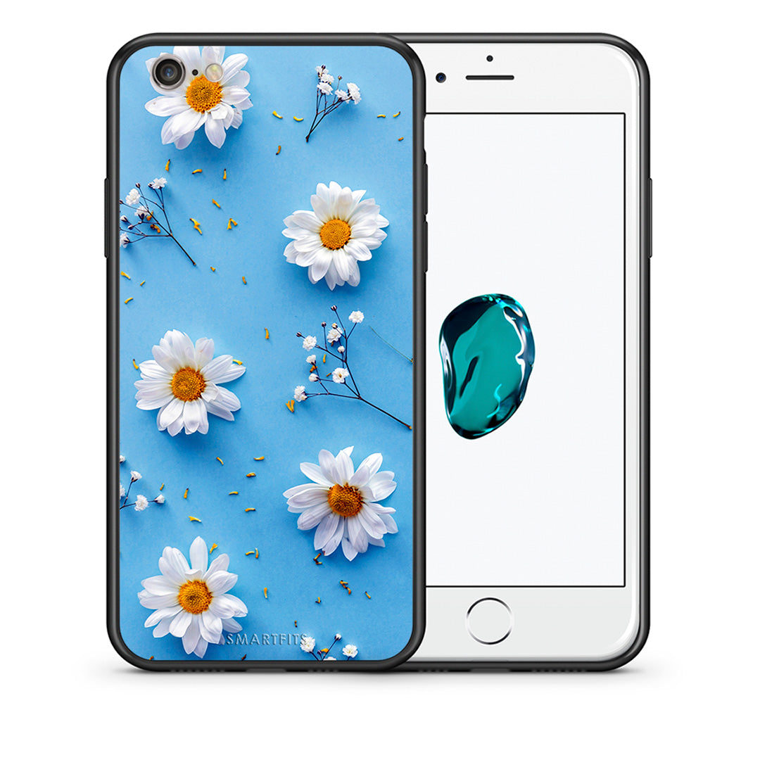 Θήκη iPhone 6/6s Real Daisies από τη Smartfits με σχέδιο στο πίσω μέρος και μαύρο περίβλημα | iPhone 6/6s Real Daisies case with colorful back and black bezels