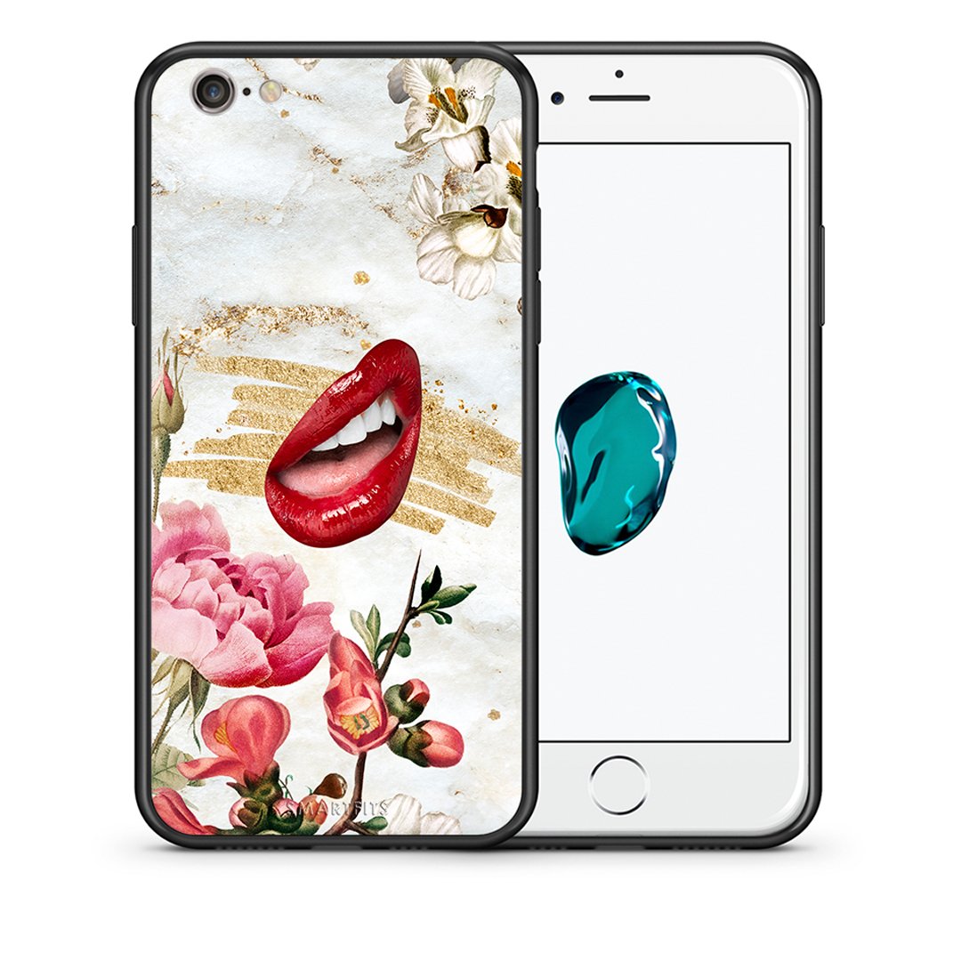 Θήκη iPhone 7/8/SE 2020 Red Lips από τη Smartfits με σχέδιο στο πίσω μέρος και μαύρο περίβλημα | iPhone 7/8/SE 2020 Red Lips case with colorful back and black bezels