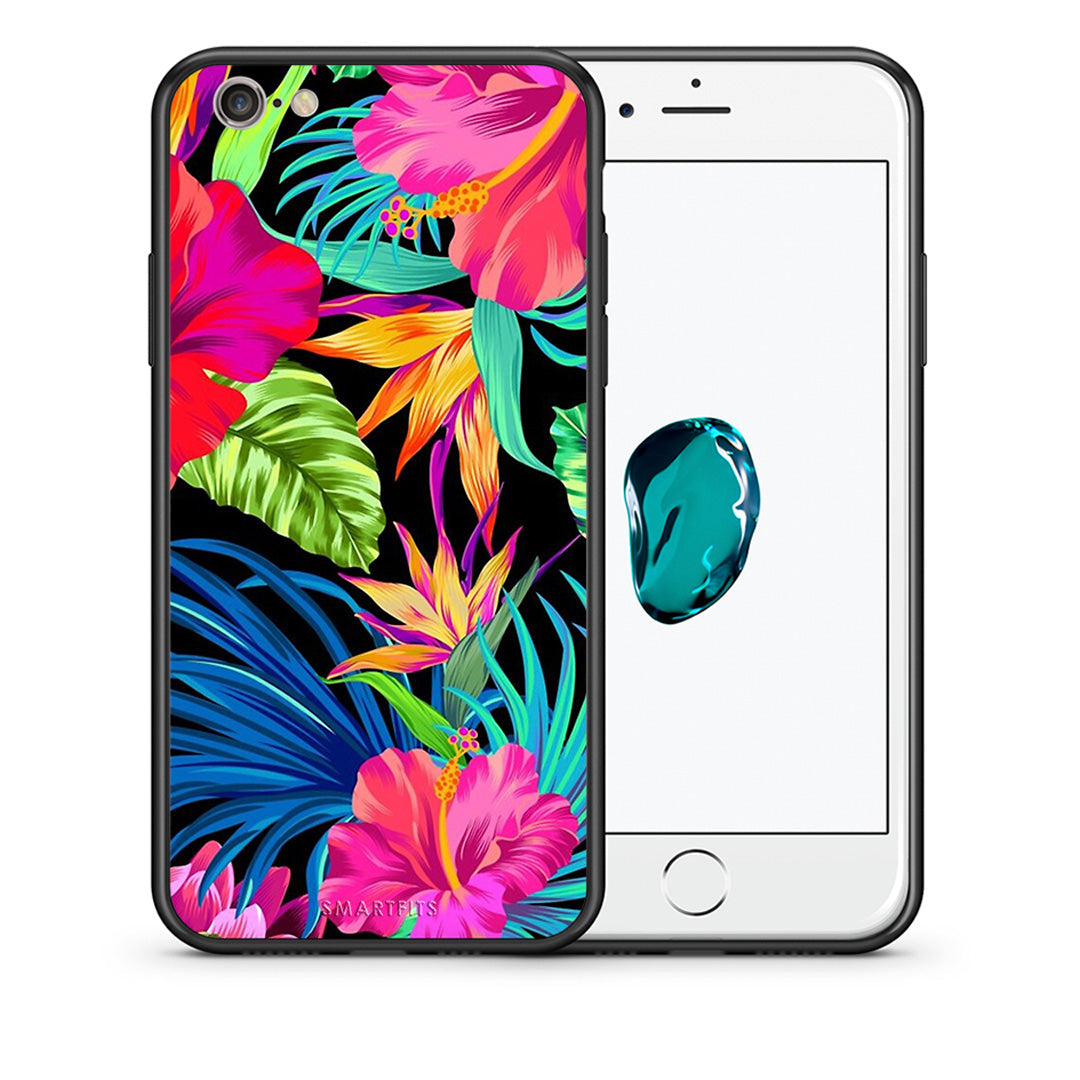 Θήκη iPhone 6 Plus/6s Plus Tropical Flowers από τη Smartfits με σχέδιο στο πίσω μέρος και μαύρο περίβλημα | iPhone 6 Plus/6s Plus Tropical Flowers case with colorful back and black bezels