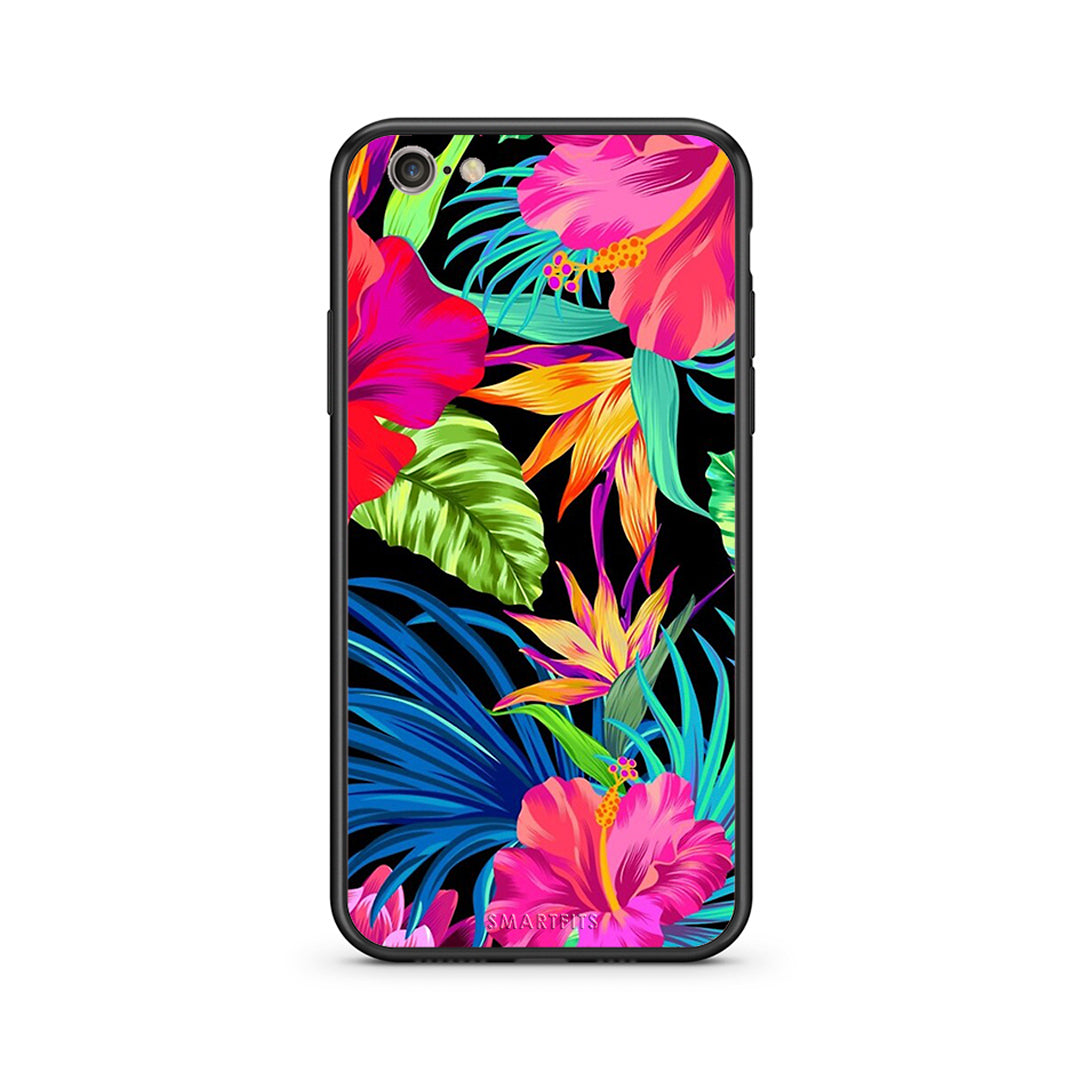 iphone 6 plus 6s plus Tropical Flowers θήκη από τη Smartfits με σχέδιο στο πίσω μέρος και μαύρο περίβλημα | Smartphone case with colorful back and black bezels by Smartfits