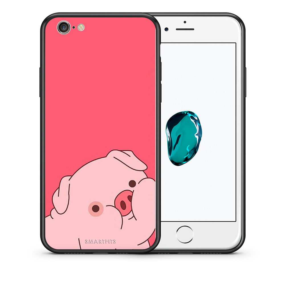 Θήκη Αγίου Βαλεντίνου iPhone 6 / 6s Pig Love 1 από τη Smartfits με σχέδιο στο πίσω μέρος και μαύρο περίβλημα | iPhone 6 / 6s Pig Love 1 case with colorful back and black bezels