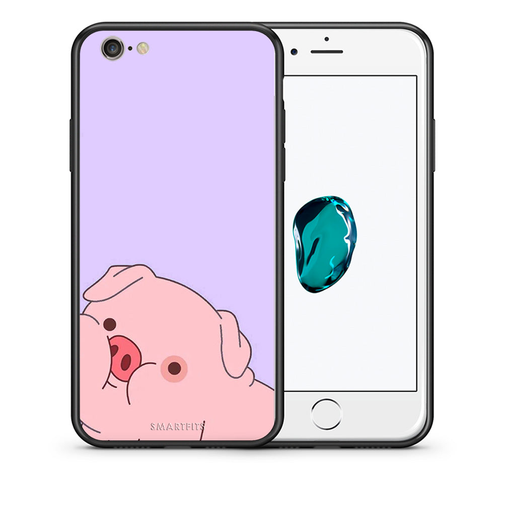 Θήκη Αγίου Βαλεντίνου iPhone 6 / 6s Pig Love 2 από τη Smartfits με σχέδιο στο πίσω μέρος και μαύρο περίβλημα | iPhone 6 / 6s Pig Love 2 case with colorful back and black bezels