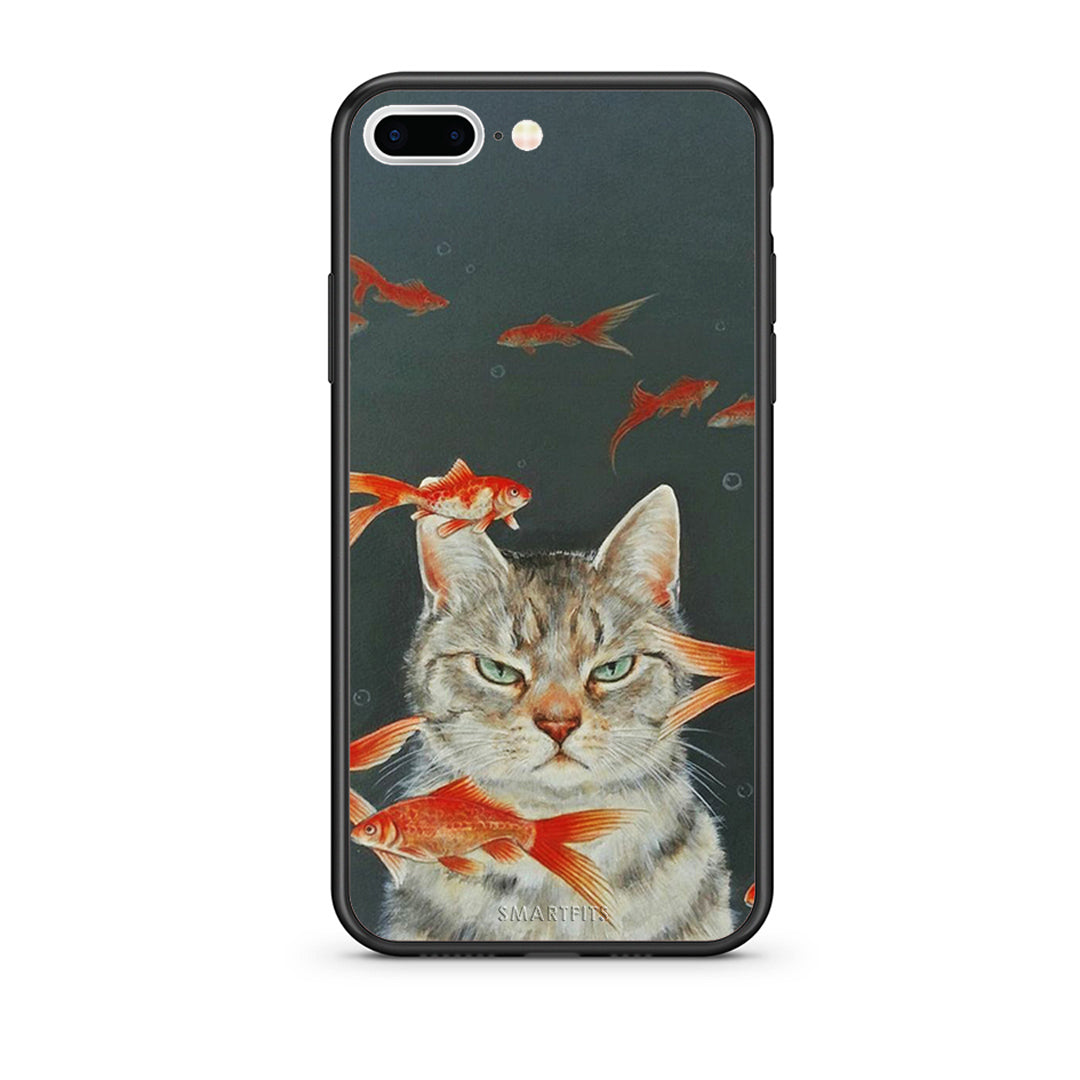 iPhone 7 Plus/8 Plus Cat Goldfish θήκη από τη Smartfits με σχέδιο στο πίσω μέρος και μαύρο περίβλημα | Smartphone case with colorful back and black bezels by Smartfits