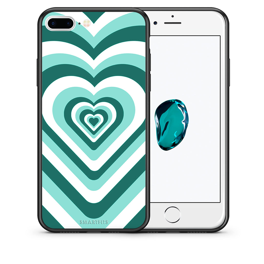 Θήκη iPhone 7 Plus/8 Plus Green Hearts από τη Smartfits με σχέδιο στο πίσω μέρος και μαύρο περίβλημα | iPhone 7 Plus/8 Plus Green Hearts case with colorful back and black bezels