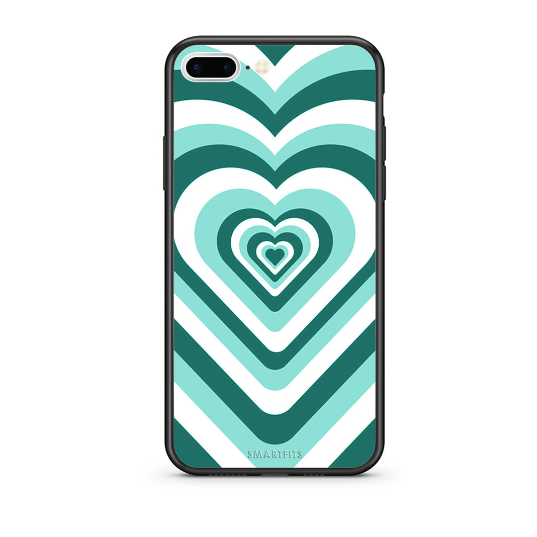 iPhone 7 Plus/8 Plus Green Hearts θήκη από τη Smartfits με σχέδιο στο πίσω μέρος και μαύρο περίβλημα | Smartphone case with colorful back and black bezels by Smartfits