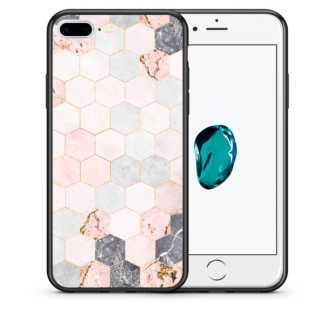 Θήκη iPhone 7 Plus/8 Plus Hexagon Pink Marble από τη Smartfits με σχέδιο στο πίσω μέρος και μαύρο περίβλημα | iPhone 7 Plus/8 Plus Hexagon Pink Marble case with colorful back and black bezels
