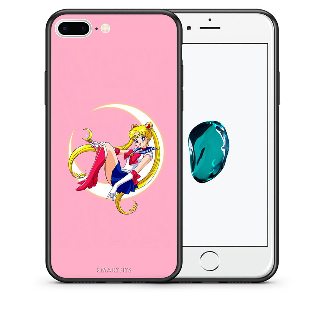 Θήκη iPhone 7 Plus/8 Plus Moon Girl από τη Smartfits με σχέδιο στο πίσω μέρος και μαύρο περίβλημα | iPhone 7 Plus/8 Plus Moon Girl case with colorful back and black bezels