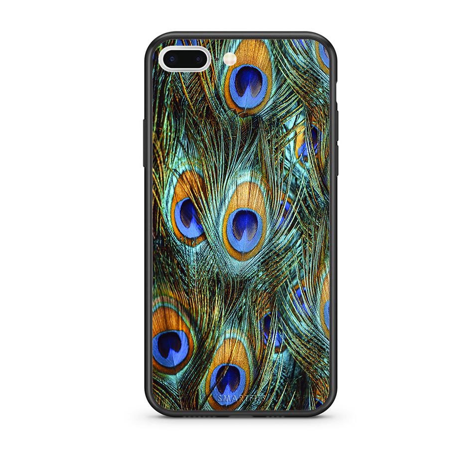 iPhone 7 Plus/8 Plus Real Peacock Feathers θήκη από τη Smartfits με σχέδιο στο πίσω μέρος και μαύρο περίβλημα | Smartphone case with colorful back and black bezels by Smartfits