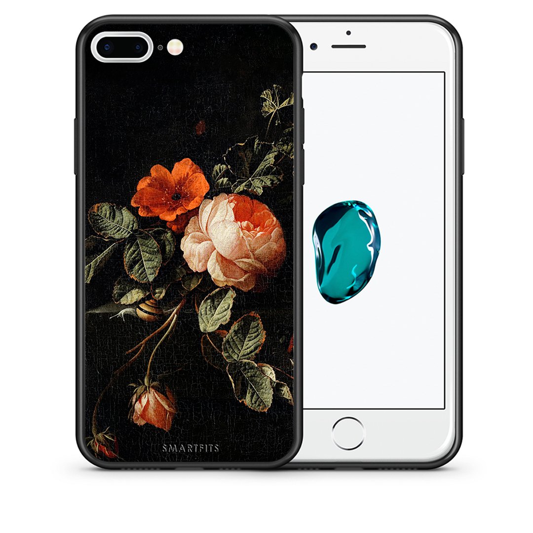 Θήκη iPhone 7 Plus/8 Plus Vintage Roses από τη Smartfits με σχέδιο στο πίσω μέρος και μαύρο περίβλημα | iPhone 7 Plus/8 Plus Vintage Roses case with colorful back and black bezels