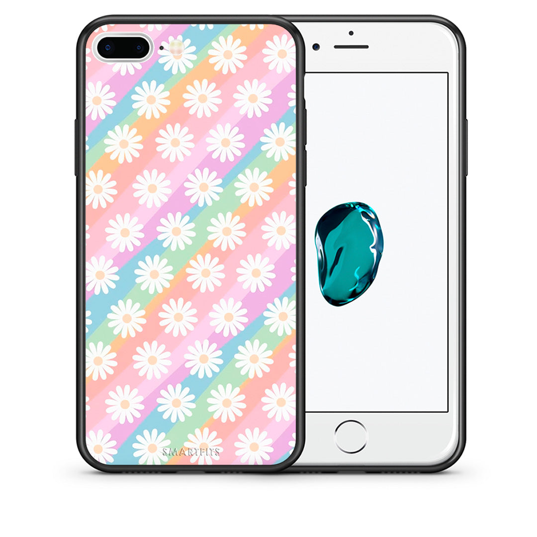 Θήκη iPhone 7 Plus/8 Plus White Daisies από τη Smartfits με σχέδιο στο πίσω μέρος και μαύρο περίβλημα | iPhone 7 Plus/8 Plus White Daisies case with colorful back and black bezels