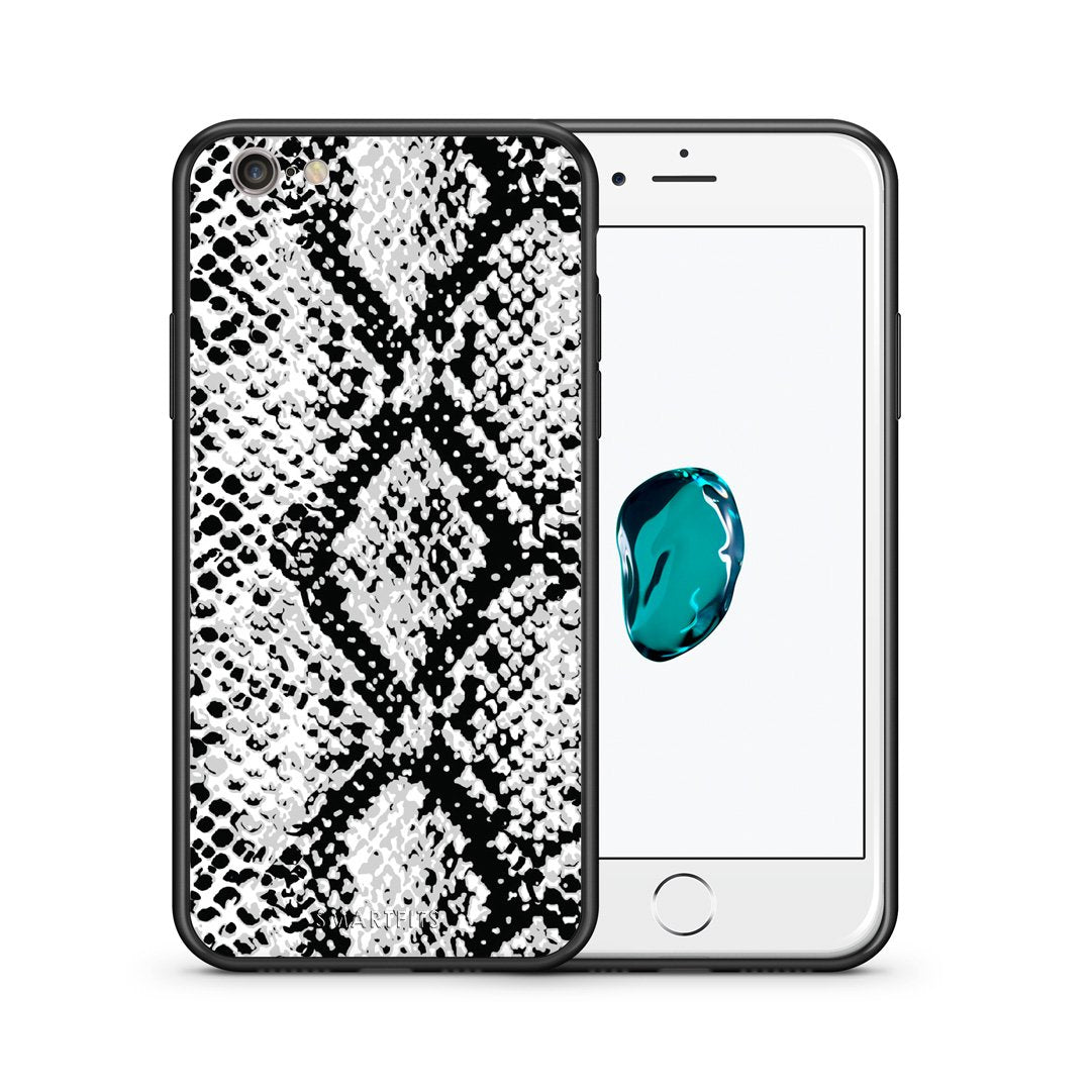Θήκη iPhone 7/8/SE 2020 White Snake Animal από τη Smartfits με σχέδιο στο πίσω μέρος και μαύρο περίβλημα | iPhone 7/8/SE 2020 White Snake Animal case with colorful back and black bezels