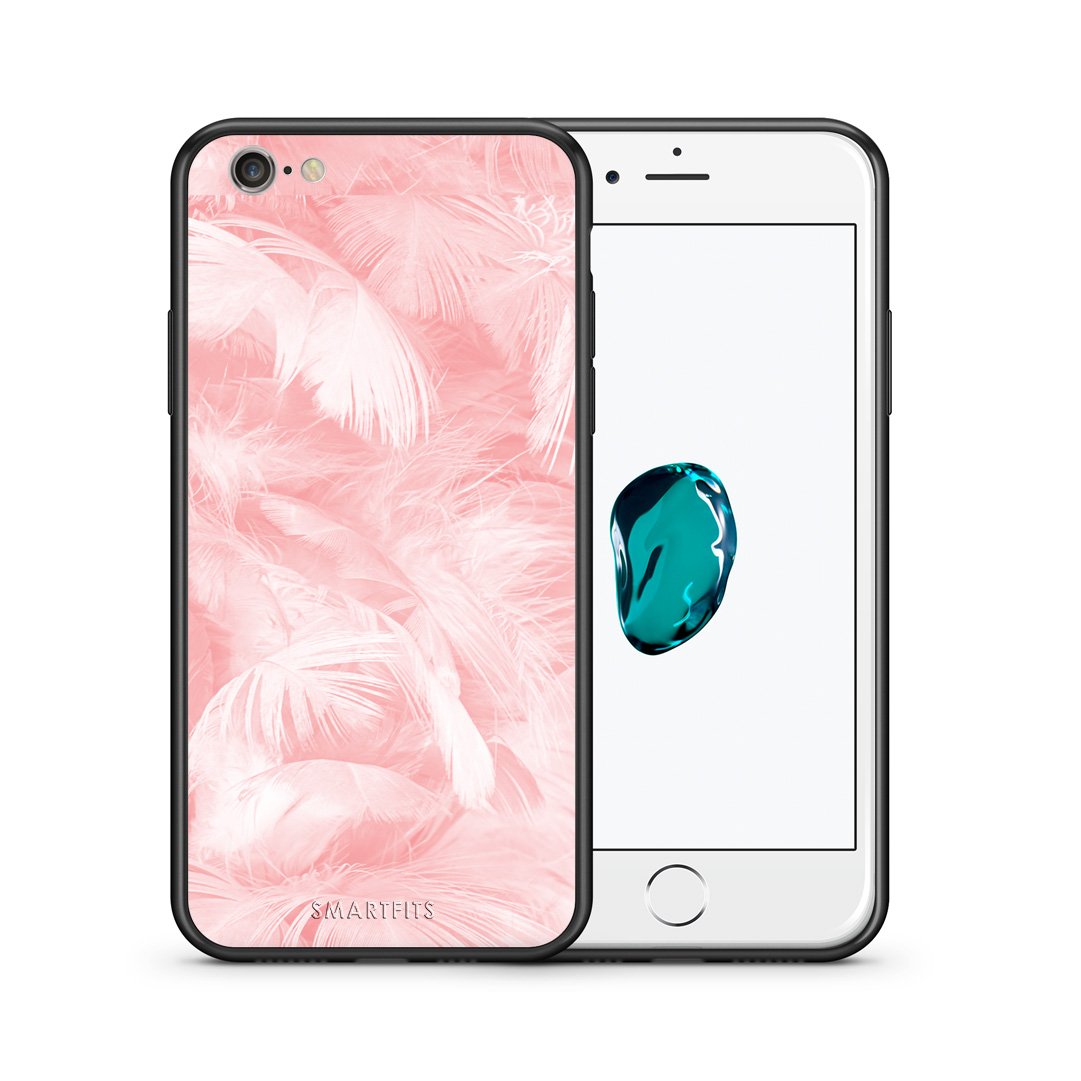 Θήκη iPhone 7/8/SE 2020 Pink Feather Boho από τη Smartfits με σχέδιο στο πίσω μέρος και μαύρο περίβλημα | iPhone 7/8/SE 2020 Pink Feather Boho case with colorful back and black bezels
