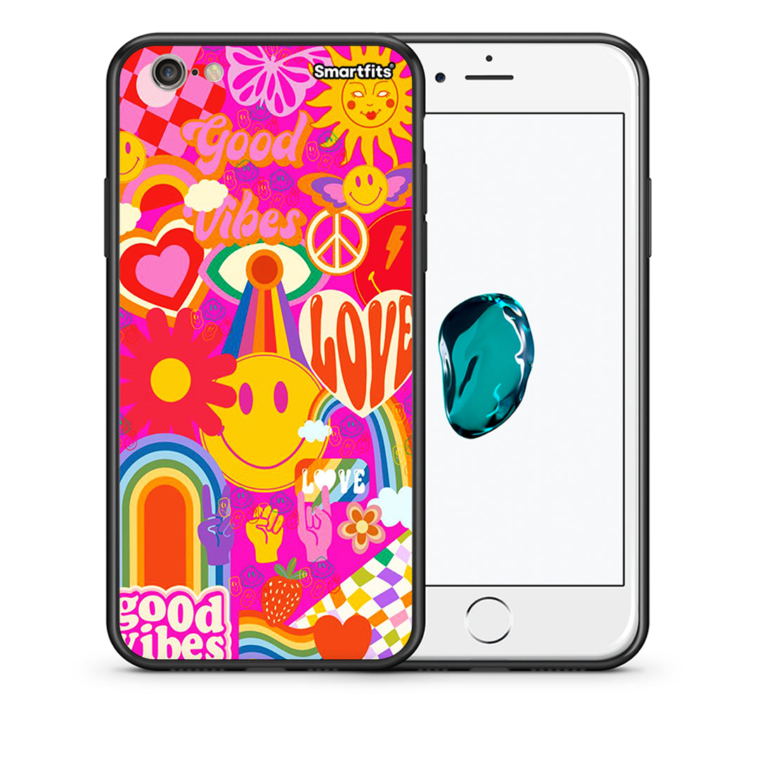 Θήκη iPhone 7/8/SE 2020 Hippie Love από τη Smartfits με σχέδιο στο πίσω μέρος και μαύρο περίβλημα | iPhone 7/8/SE 2020 Hippie Love case with colorful back and black bezels