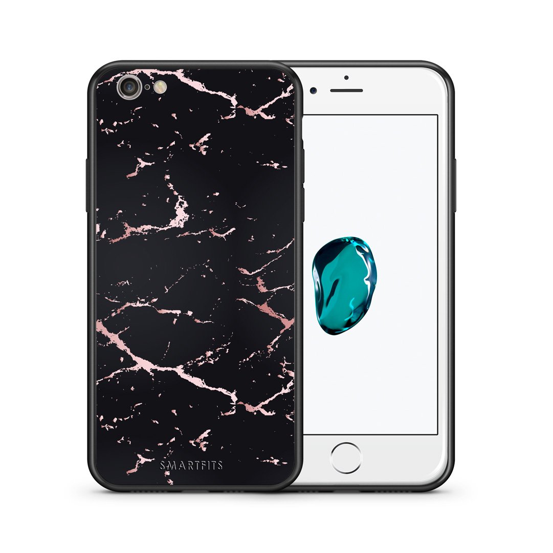 Θήκη iPhone 6/6s Black Rosegold Marble από τη Smartfits με σχέδιο στο πίσω μέρος και μαύρο περίβλημα | iPhone 6/6s Black Rosegold Marble case with colorful back and black bezels