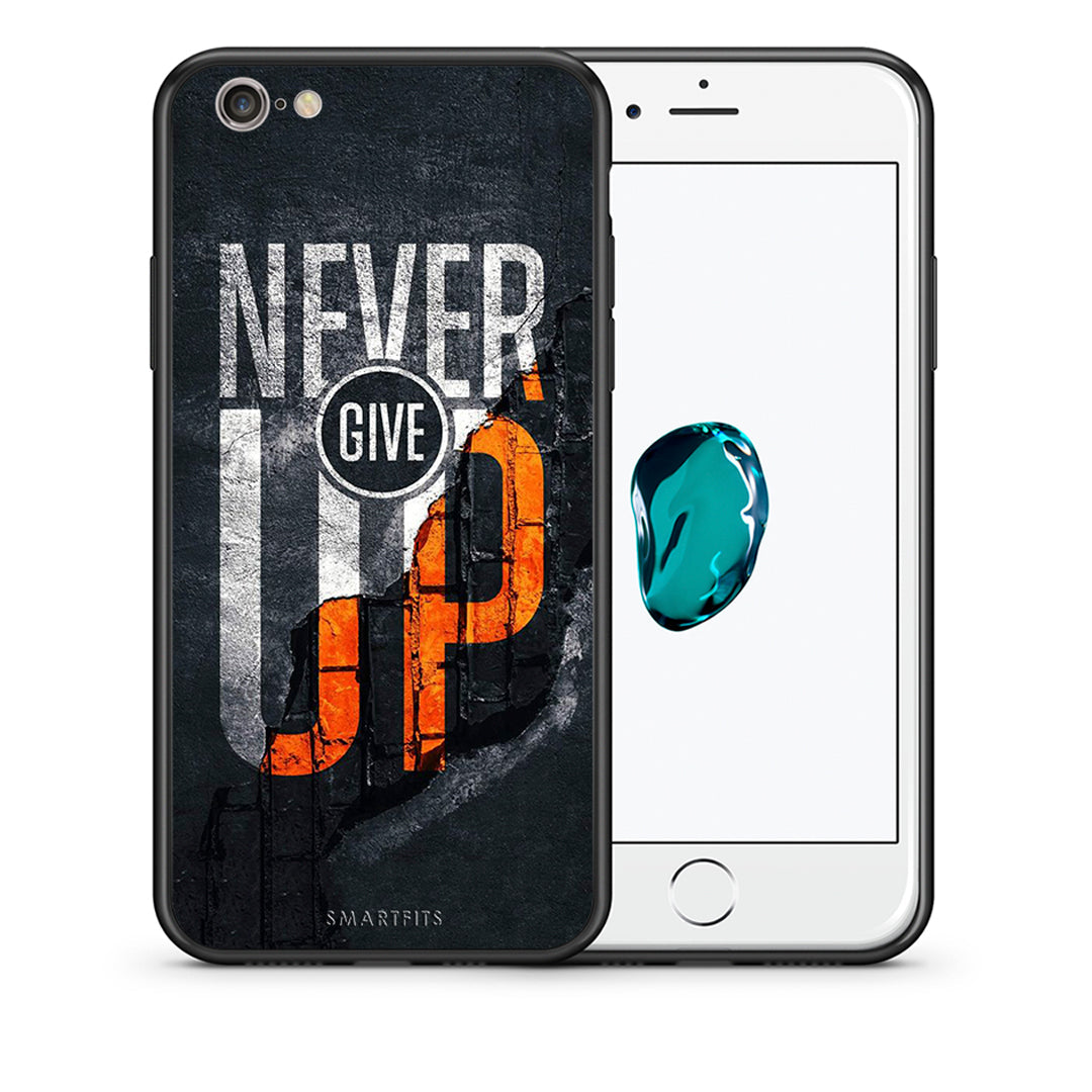 Θήκη Αγίου Βαλεντίνου iPhone 6 Plus / 6s Plus Never Give Up από τη Smartfits με σχέδιο στο πίσω μέρος και μαύρο περίβλημα | iPhone 6 Plus / 6s Plus Never Give Up case with colorful back and black bezels