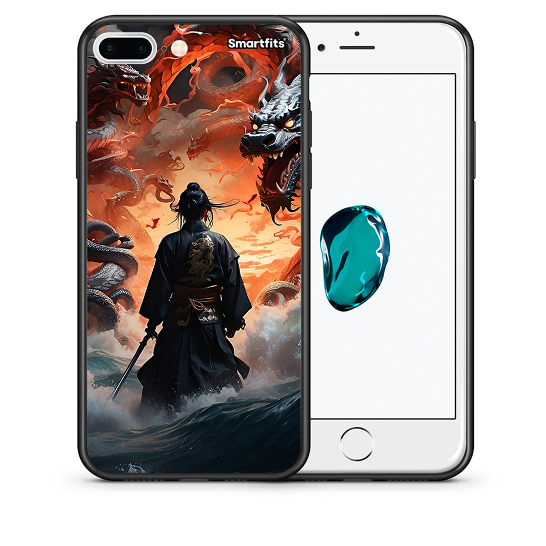 Θήκη iPhone 7 Plus/8 Plus Dragons Fight από τη Smartfits με σχέδιο στο πίσω μέρος και μαύρο περίβλημα | iPhone 7 Plus/8 Plus Dragons Fight case with colorful back and black bezels