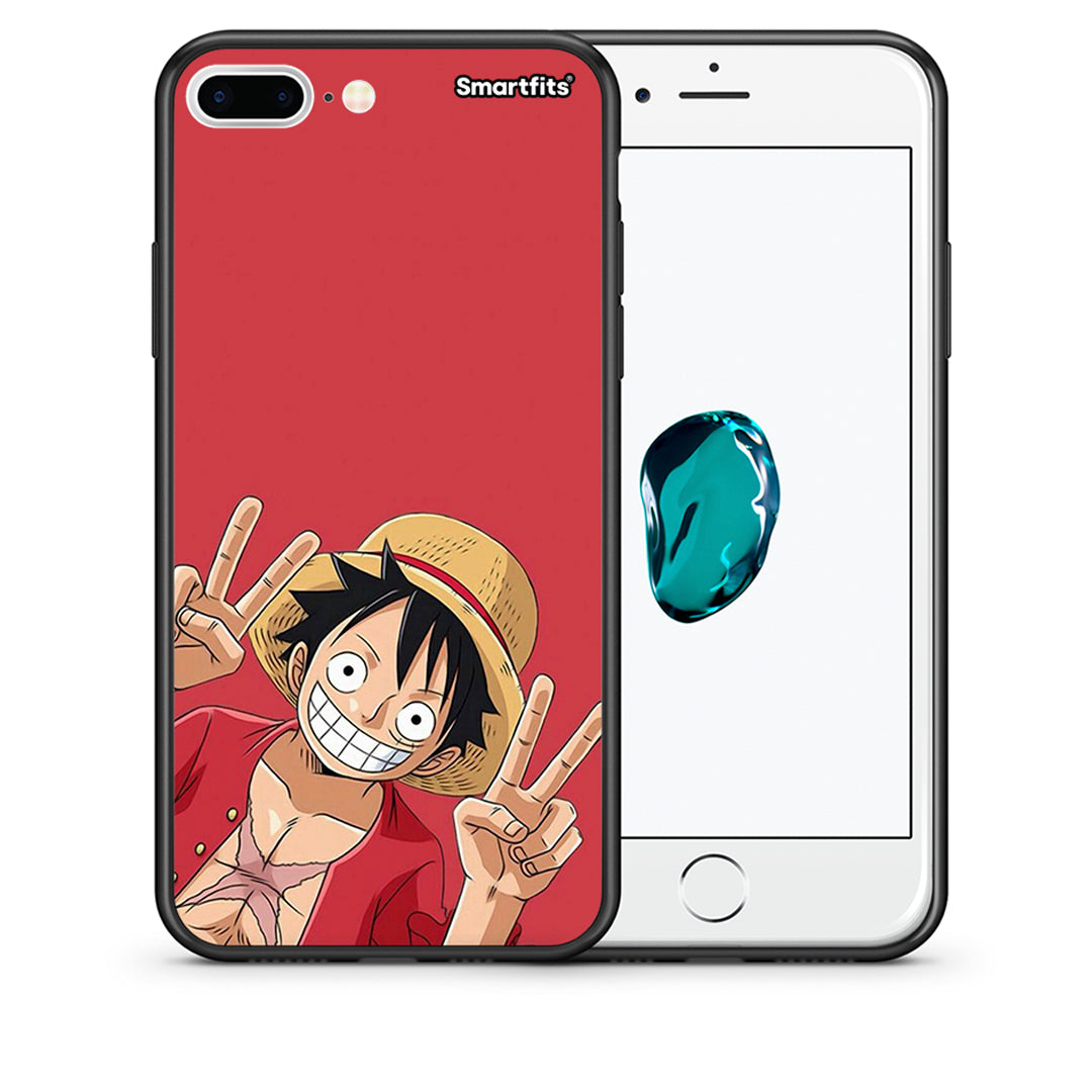 Θήκη iPhone 7 Plus / 8 Plus Pirate Luffy από τη Smartfits με σχέδιο στο πίσω μέρος και μαύρο περίβλημα | iPhone 7 Plus / 8 Plus Pirate Luffy case with colorful back and black bezels