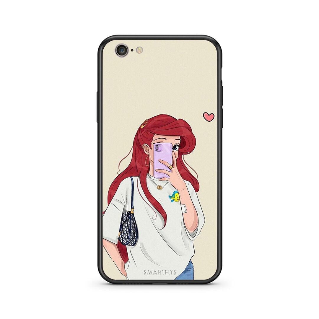 iphone 6 6s Walking Mermaid Θήκη από τη Smartfits με σχέδιο στο πίσω μέρος και μαύρο περίβλημα | Smartphone case with colorful back and black bezels by Smartfits