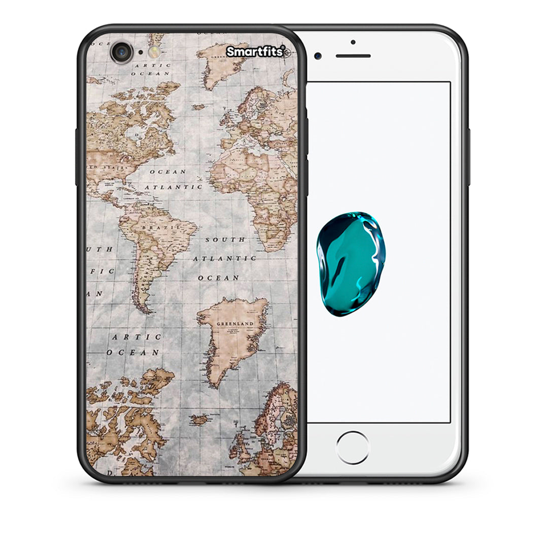 Θήκη iPhone 6 / 6s World Map από τη Smartfits με σχέδιο στο πίσω μέρος και μαύρο περίβλημα | iPhone 6 / 6s World Map case with colorful back and black bezels