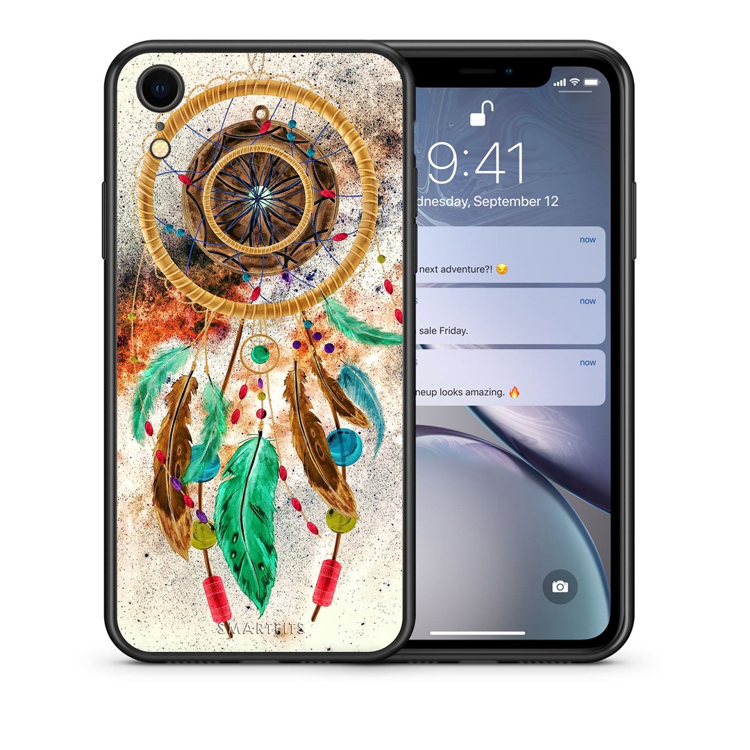 Θήκη iPhone XR DreamCatcher Boho από τη Smartfits με σχέδιο στο πίσω μέρος και μαύρο περίβλημα | iPhone XR DreamCatcher Boho case with colorful back and black bezels