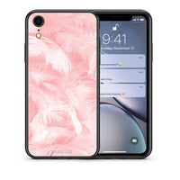 Thumbnail for Θήκη iPhone XR Pink Feather Boho από τη Smartfits με σχέδιο στο πίσω μέρος και μαύρο περίβλημα | iPhone XR Pink Feather Boho case with colorful back and black bezels