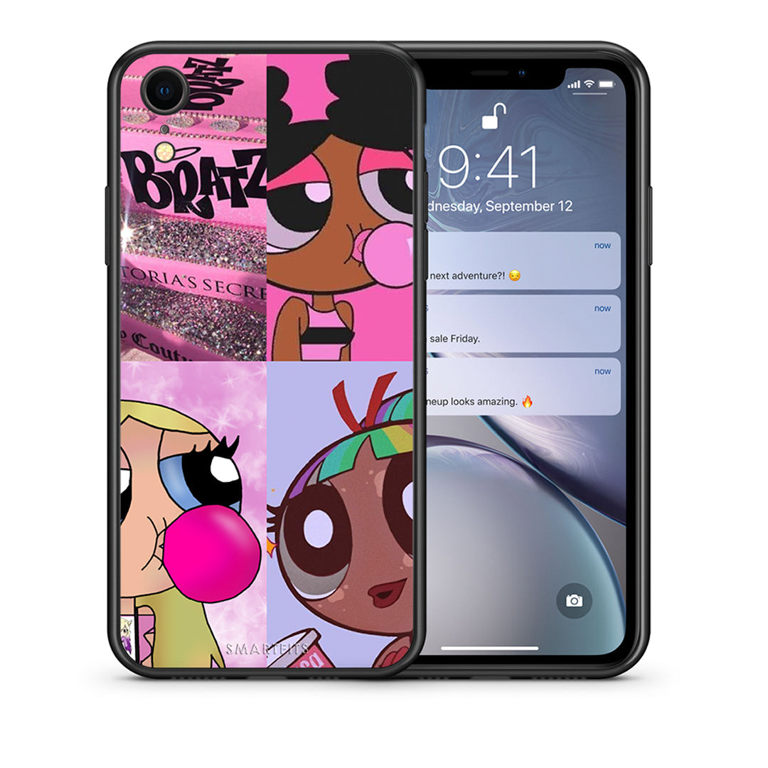 Θήκη Αγίου Βαλεντίνου iPhone XR Bubble Girls από τη Smartfits με σχέδιο στο πίσω μέρος και μαύρο περίβλημα | iPhone XR Bubble Girls case with colorful back and black bezels