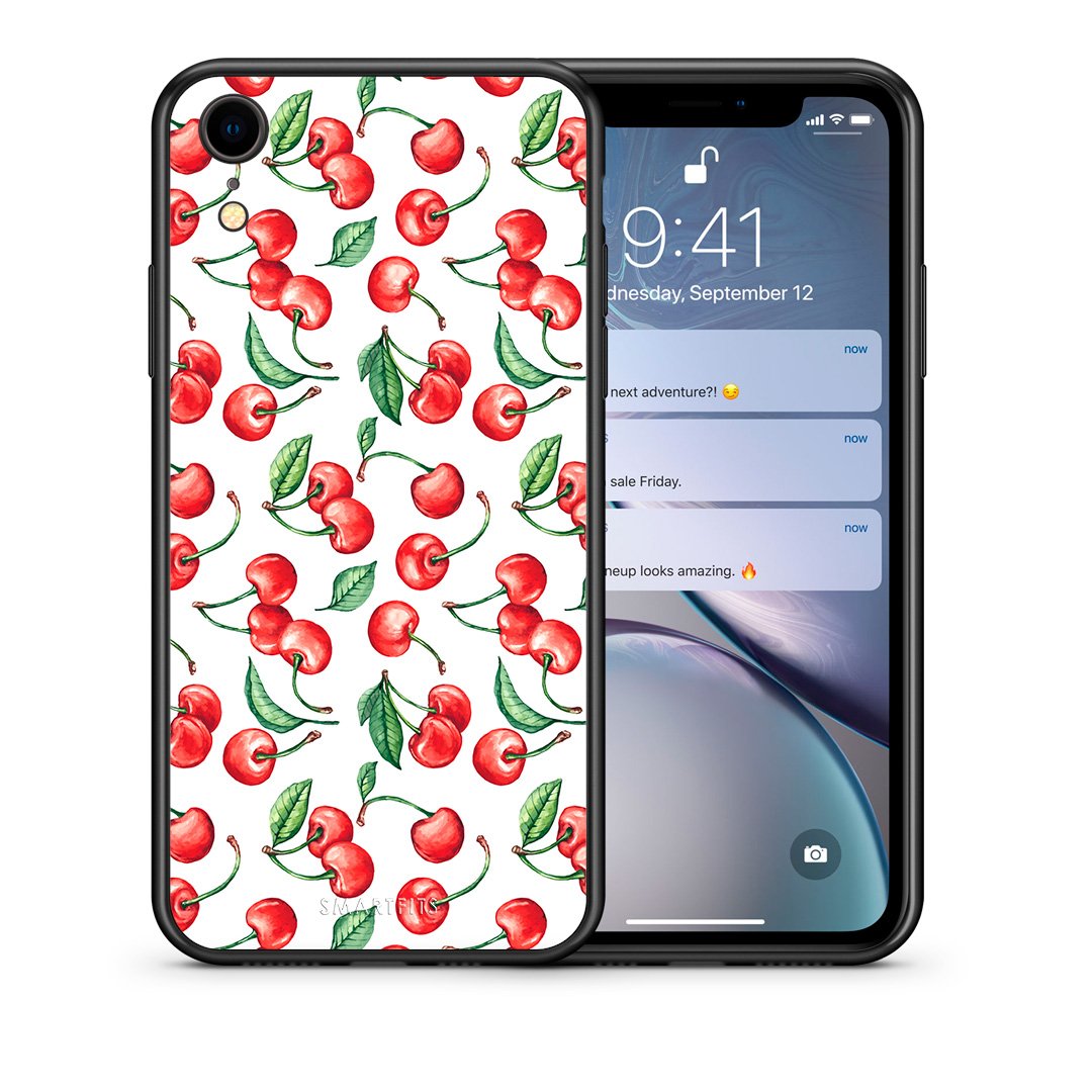 Θήκη iPhone XR Cherry Summer από τη Smartfits με σχέδιο στο πίσω μέρος και μαύρο περίβλημα | iPhone XR Cherry Summer case with colorful back and black bezels