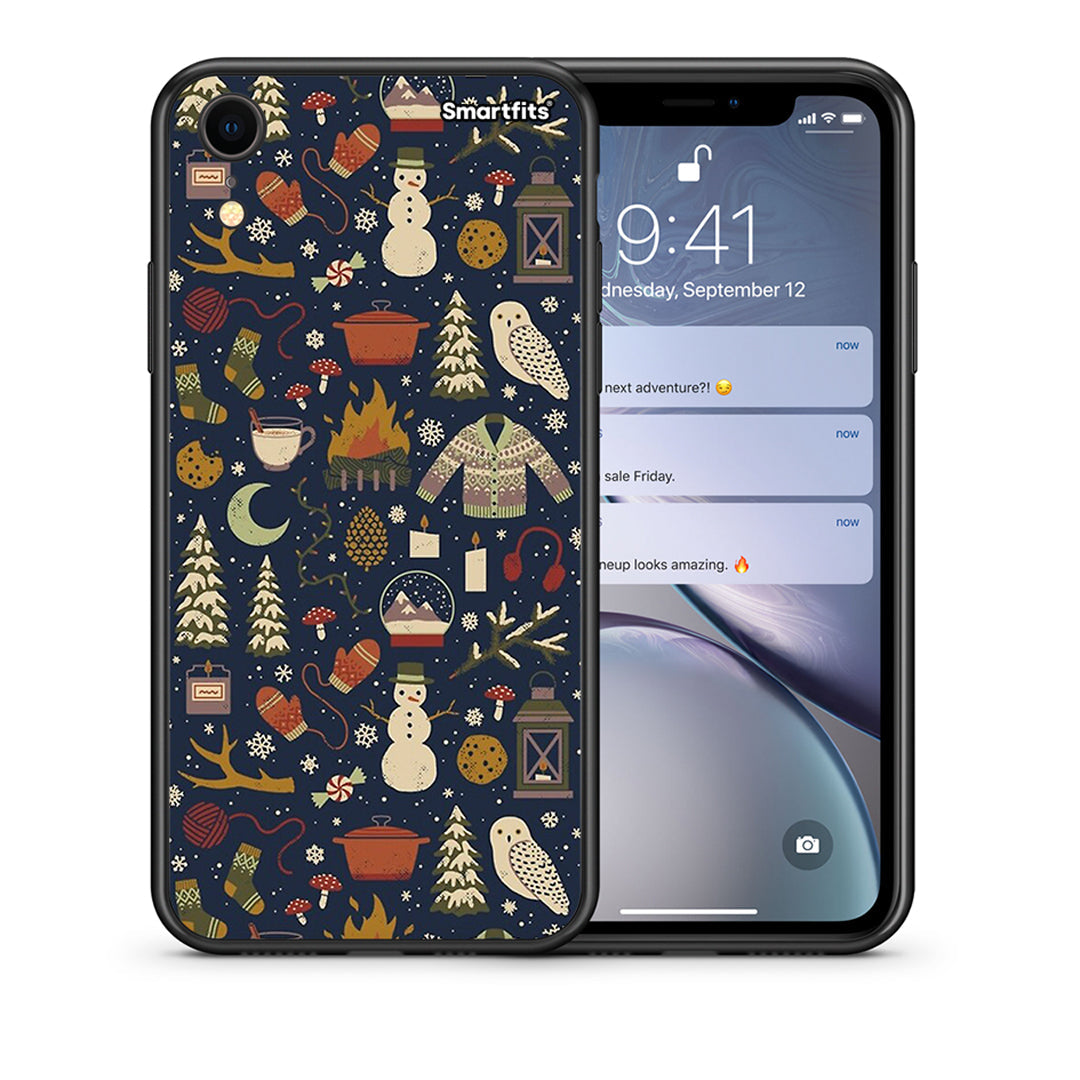 Θήκη iPhone XR Christmas Elements από τη Smartfits με σχέδιο στο πίσω μέρος και μαύρο περίβλημα | iPhone XR Christmas Elements case with colorful back and black bezels