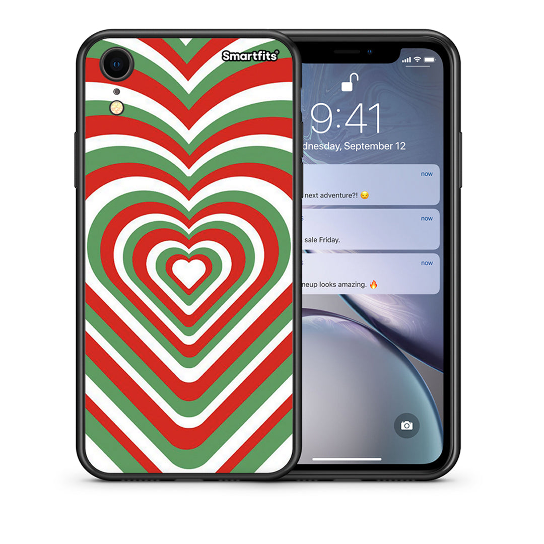 Θήκη iPhone XR Christmas Hearts από τη Smartfits με σχέδιο στο πίσω μέρος και μαύρο περίβλημα | iPhone XR Christmas Hearts case with colorful back and black bezels