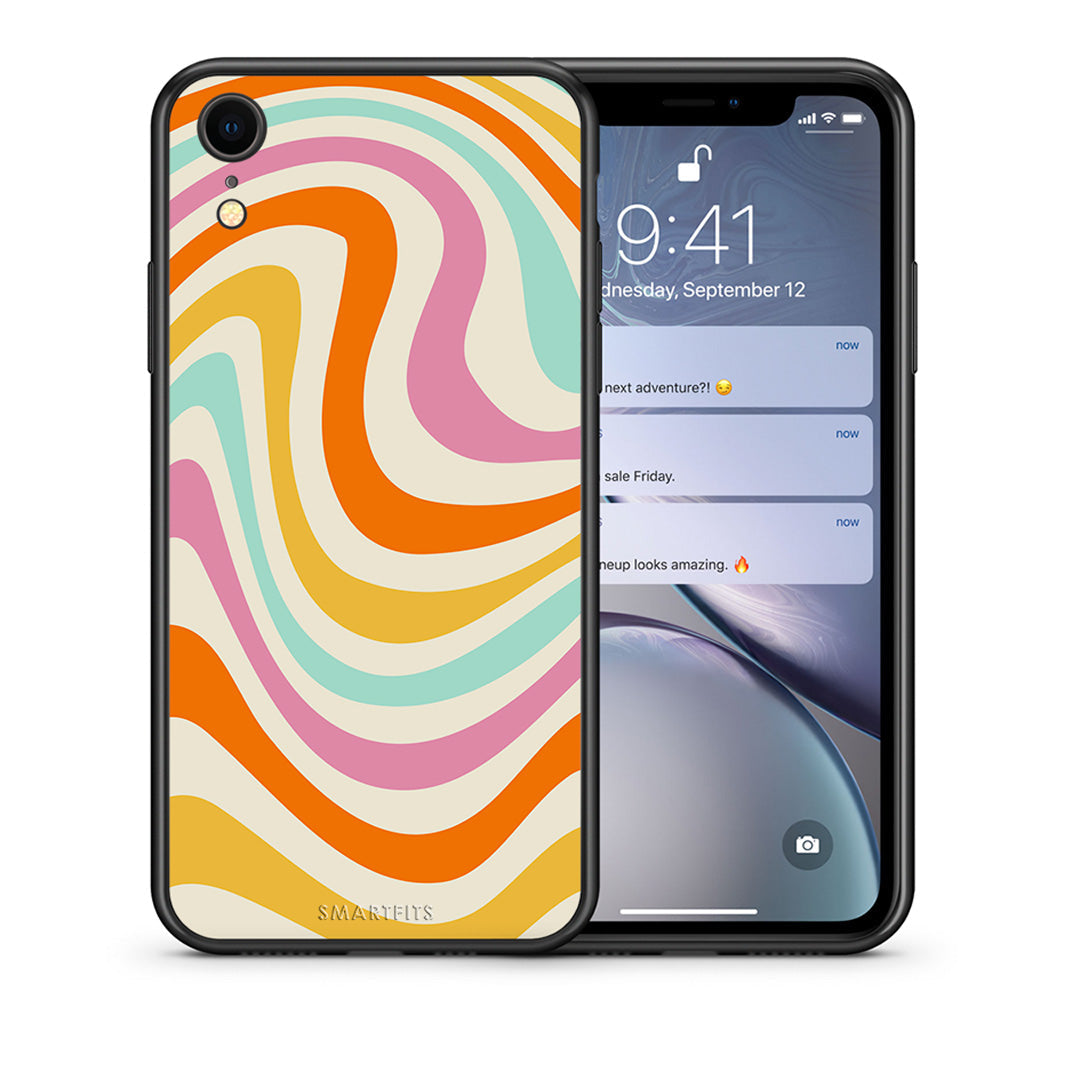 Θήκη iPhone XR Colourful Waves από τη Smartfits με σχέδιο στο πίσω μέρος και μαύρο περίβλημα | iPhone XR Colourful Waves case with colorful back and black bezels