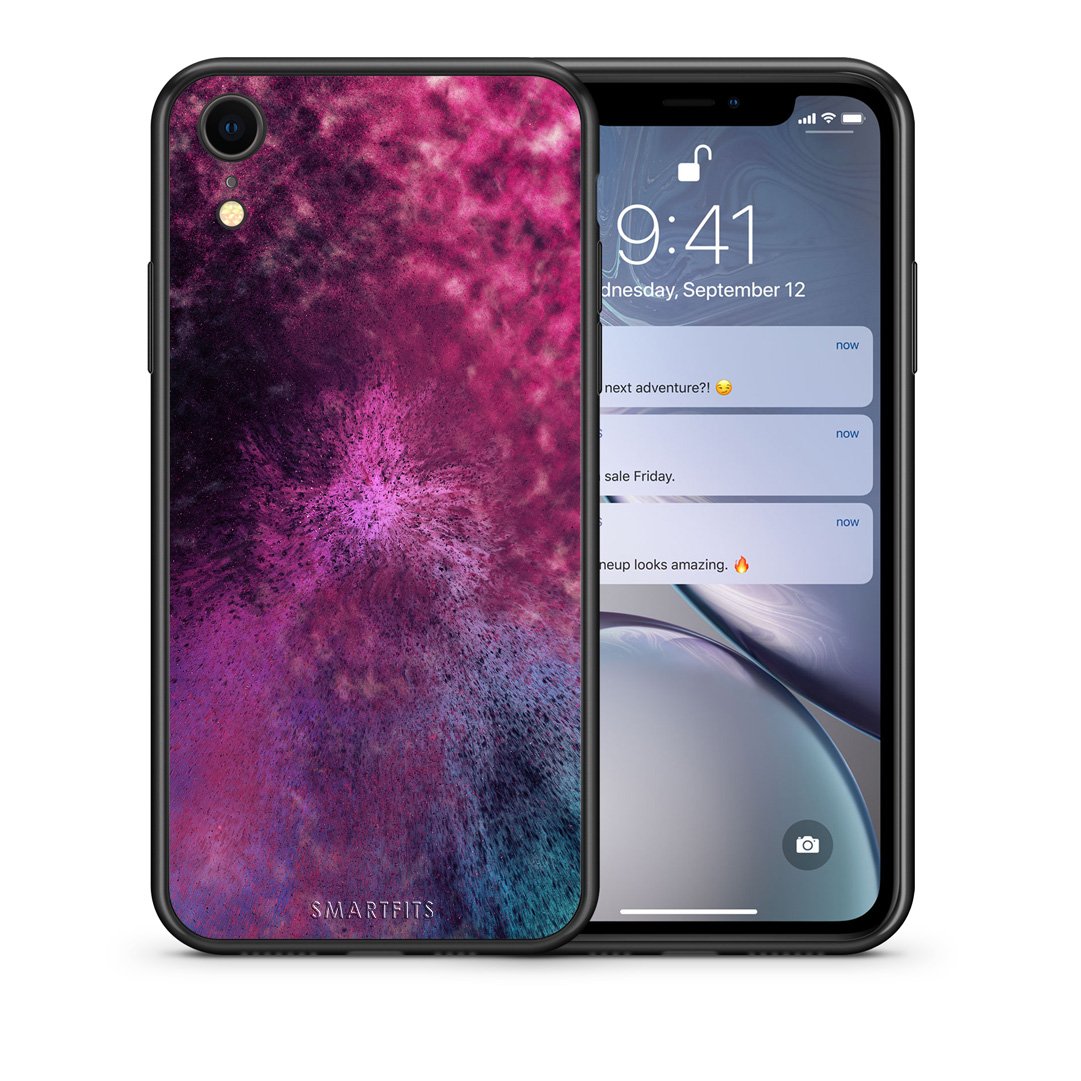 Θήκη iPhone XR Aurora Galaxy από τη Smartfits με σχέδιο στο πίσω μέρος και μαύρο περίβλημα | iPhone XR Aurora Galaxy case with colorful back and black bezels