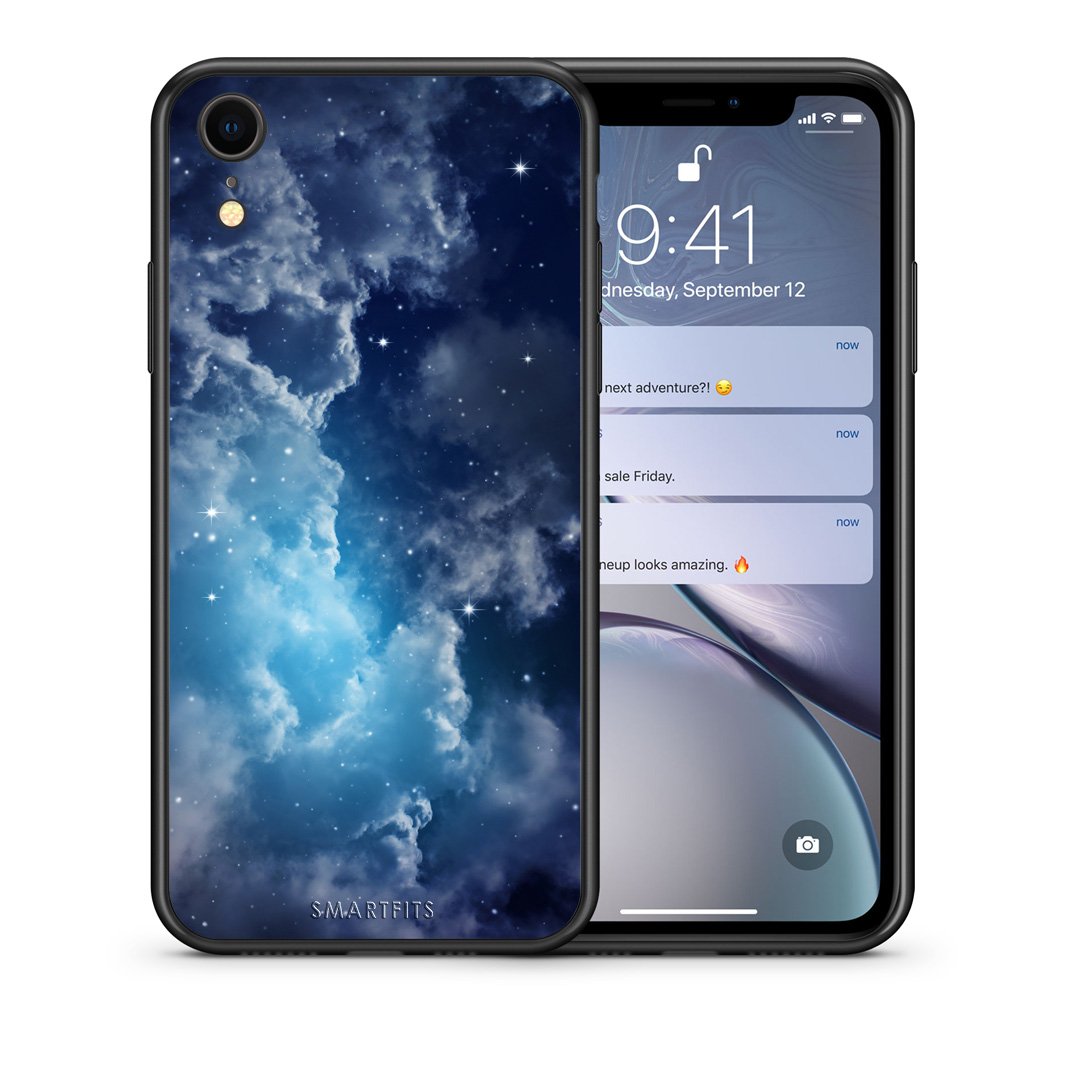 Θήκη iPhone XR Blue Sky Galaxy από τη Smartfits με σχέδιο στο πίσω μέρος και μαύρο περίβλημα | iPhone XR Blue Sky Galaxy case with colorful back and black bezels