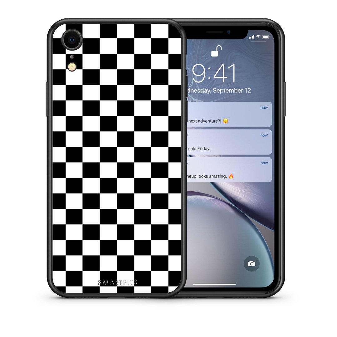 Θήκη iPhone XR Squares Geometric από τη Smartfits με σχέδιο στο πίσω μέρος και μαύρο περίβλημα | iPhone XR Squares Geometric case with colorful back and black bezels