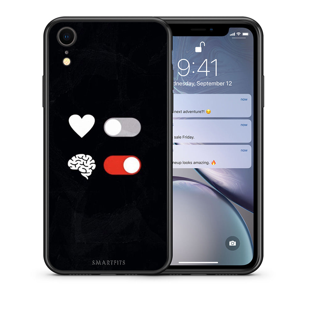 Θήκη Αγίου Βαλεντίνου iPhone XR Heart Vs Brain από τη Smartfits με σχέδιο στο πίσω μέρος και μαύρο περίβλημα | iPhone XR Heart Vs Brain case with colorful back and black bezels