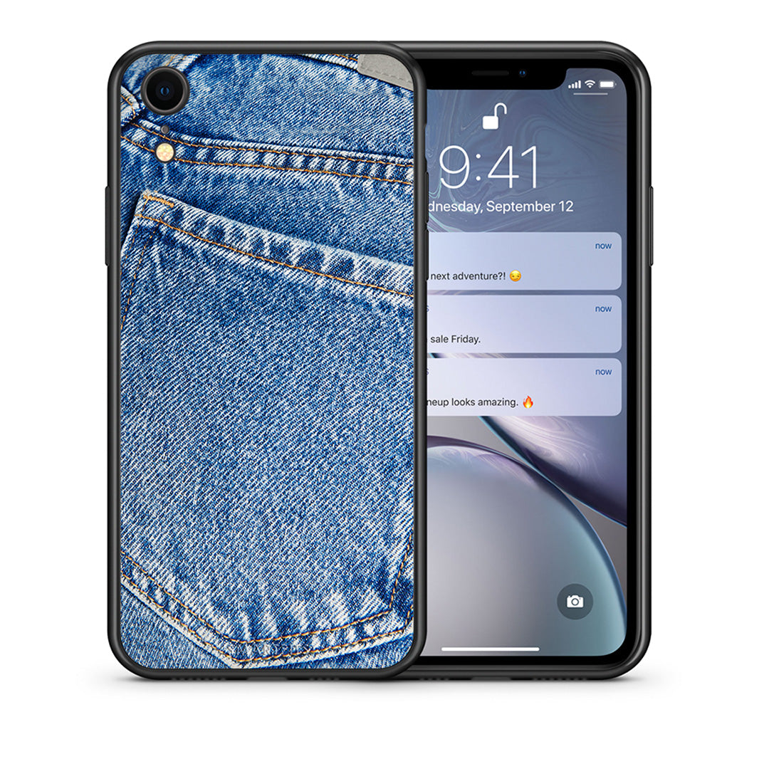 Θήκη iPhone XR Jeans Pocket από τη Smartfits με σχέδιο στο πίσω μέρος και μαύρο περίβλημα | iPhone XR Jeans Pocket case with colorful back and black bezels