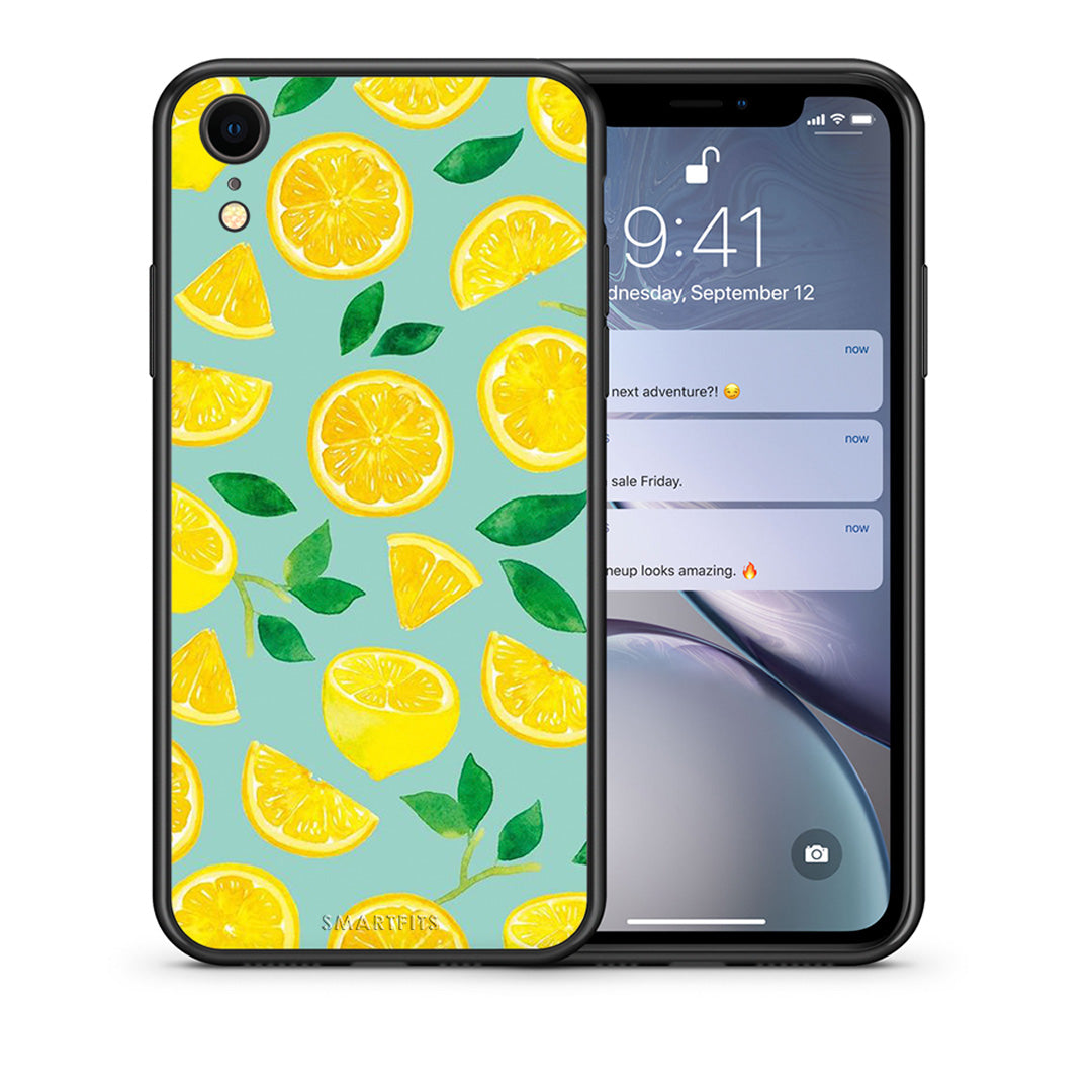Θήκη iPhone XR Lemons από τη Smartfits με σχέδιο στο πίσω μέρος και μαύρο περίβλημα | iPhone XR Lemons case with colorful back and black bezels