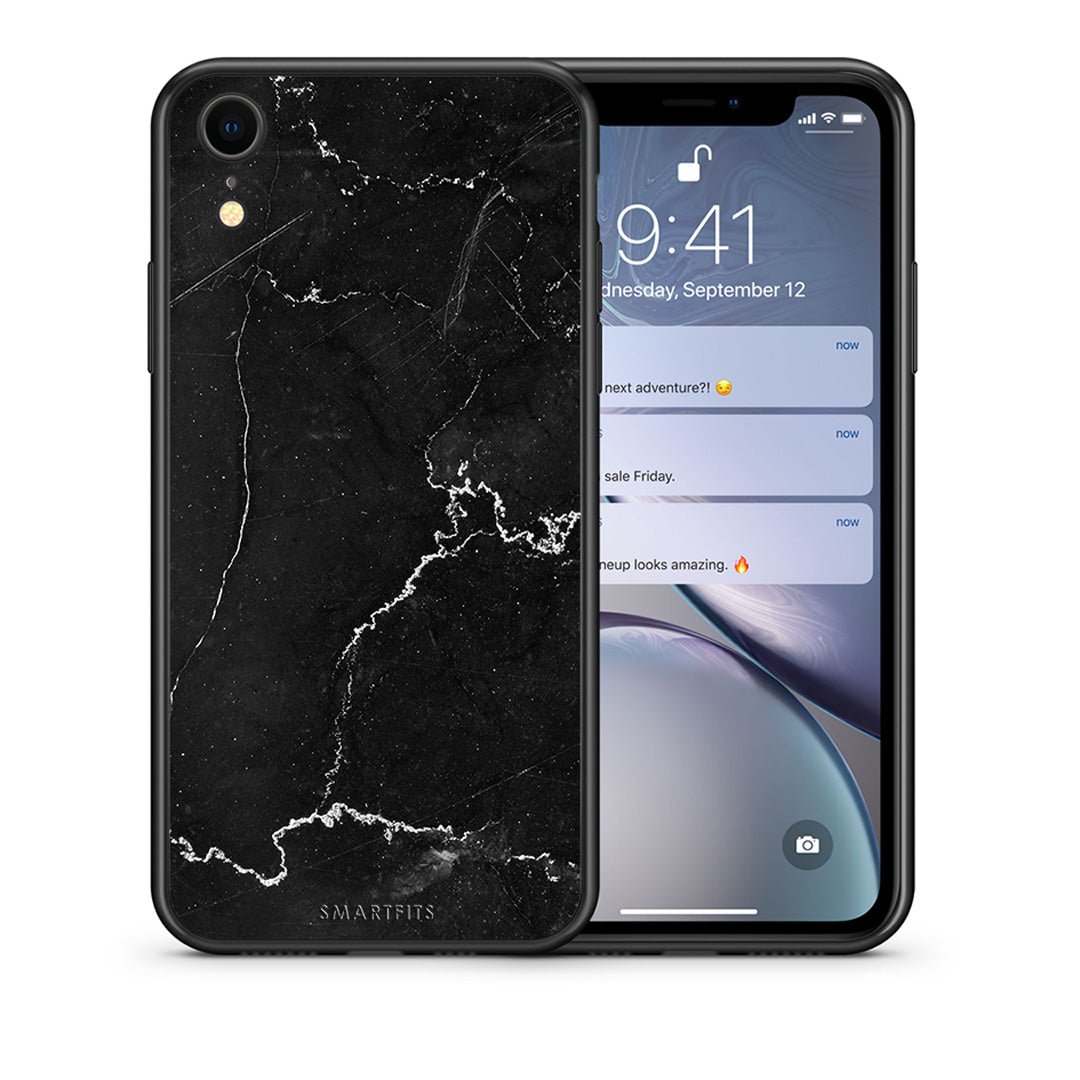 Θήκη iPhone XR Marble Black από τη Smartfits με σχέδιο στο πίσω μέρος και μαύρο περίβλημα | iPhone XR Marble Black case with colorful back and black bezels