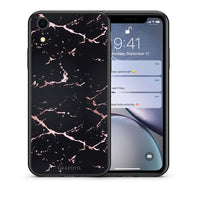 Thumbnail for Θήκη iPhone XR Black Rosegold Marble από τη Smartfits με σχέδιο στο πίσω μέρος και μαύρο περίβλημα | iPhone XR Black Rosegold Marble case with colorful back and black bezels