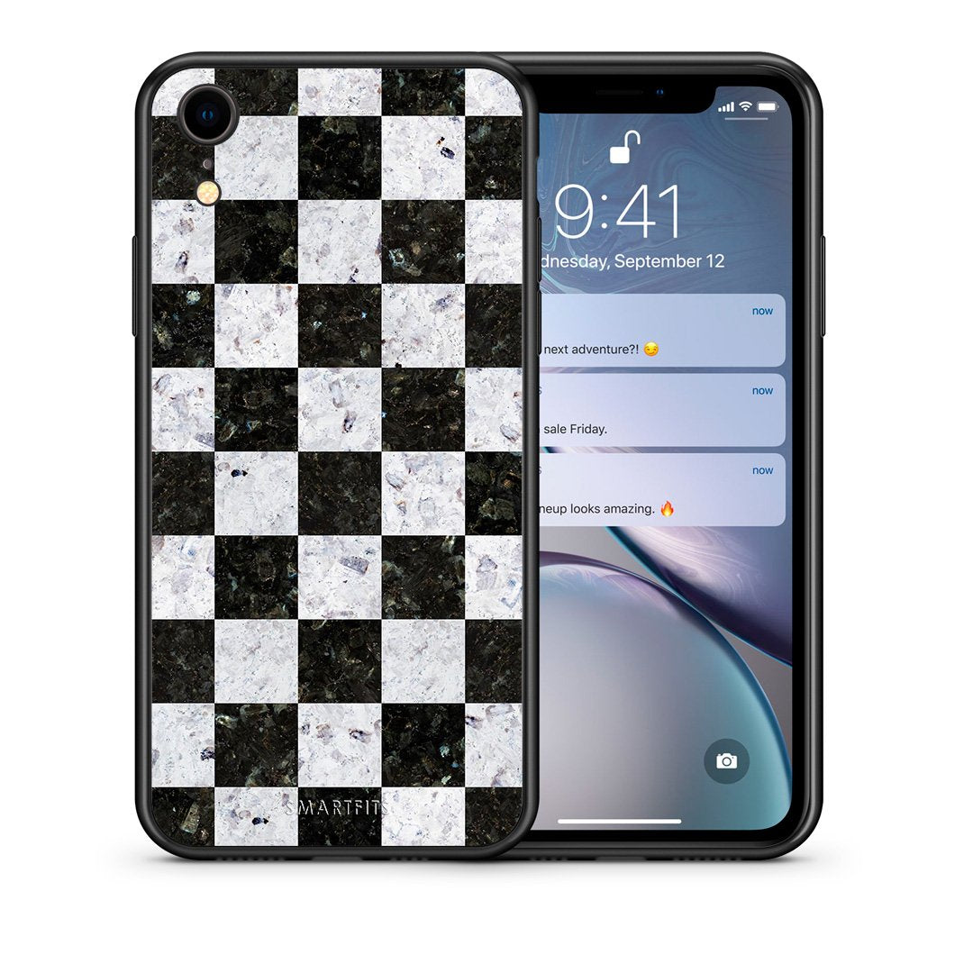 Θήκη iPhone XR Square Geometric Marble από τη Smartfits με σχέδιο στο πίσω μέρος και μαύρο περίβλημα | iPhone XR Square Geometric Marble case with colorful back and black bezels